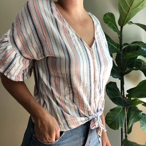 Puffy sleeve striped blouse